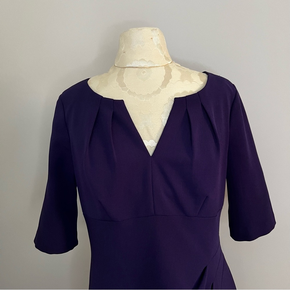 Adrianna Papell Purple Pleat Shift Dress Women Size 8 Half Sleeve Scoop Neck Fit - Picture 10 of 11